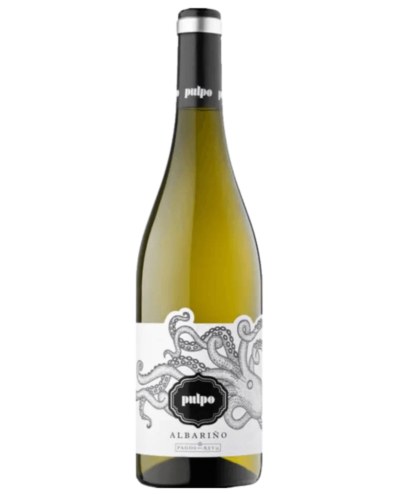 Botella de vino Albariño Pulpo de Pagos del Rey.