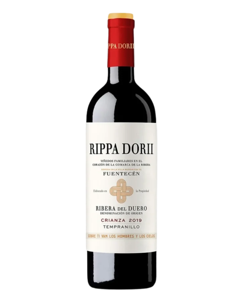 Botella de vino tinto Ribera del Duero Rippa Dorii Crianza 2019, de la denominación de origen Ribera del Duero.